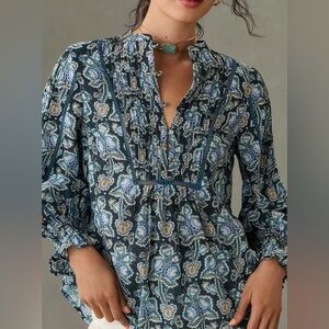 Women's By Anthropologie Henley Peasant‎ Blouse Small Boho Lightweight Artisan